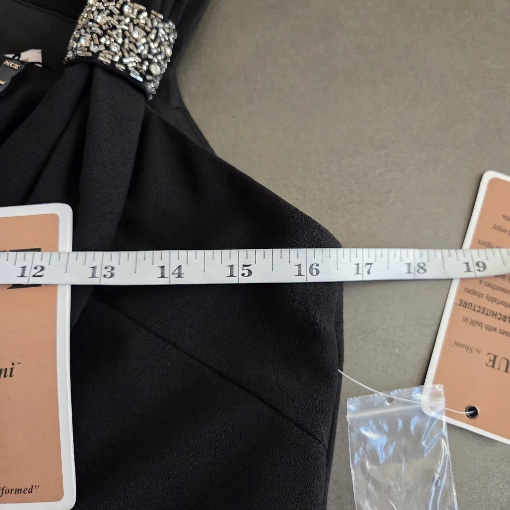 Nue By Shani Black Asymmetrical Sheath Mini Dress Size 6 NWT $290 Embelished - Picture 12 of 13